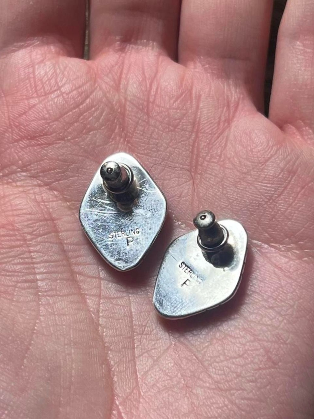 Sterling silver Felix Perry turquoise diamond shaped post earrings - Picture 3 of 3